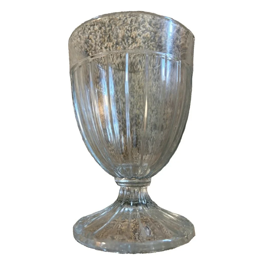 Vintage Clear Pressed Glass Spooner Pedestal Ribbed Panel Spoon Holder 5